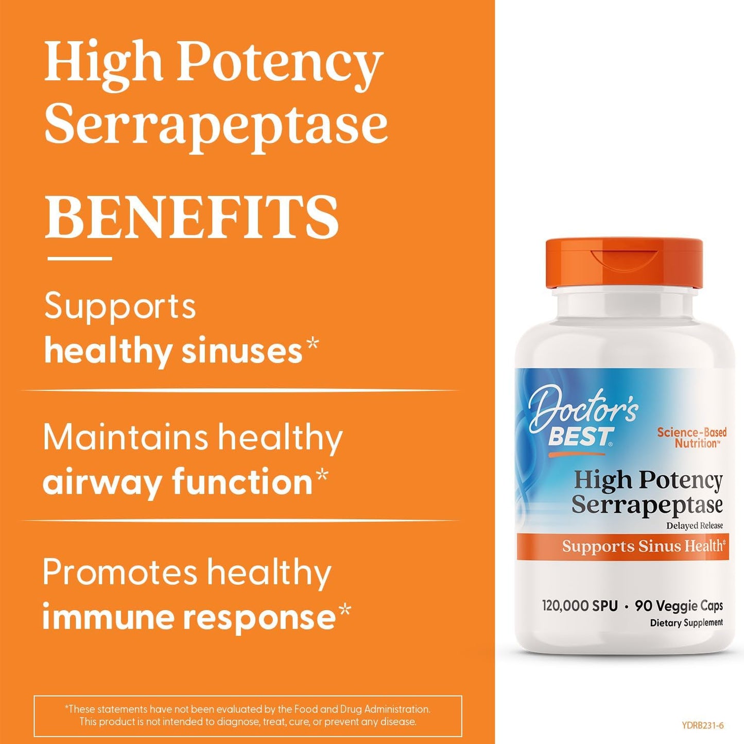 Doctor's Best High Potency Serrapeptase, 120,000 SPU, 90 Veggie Caps