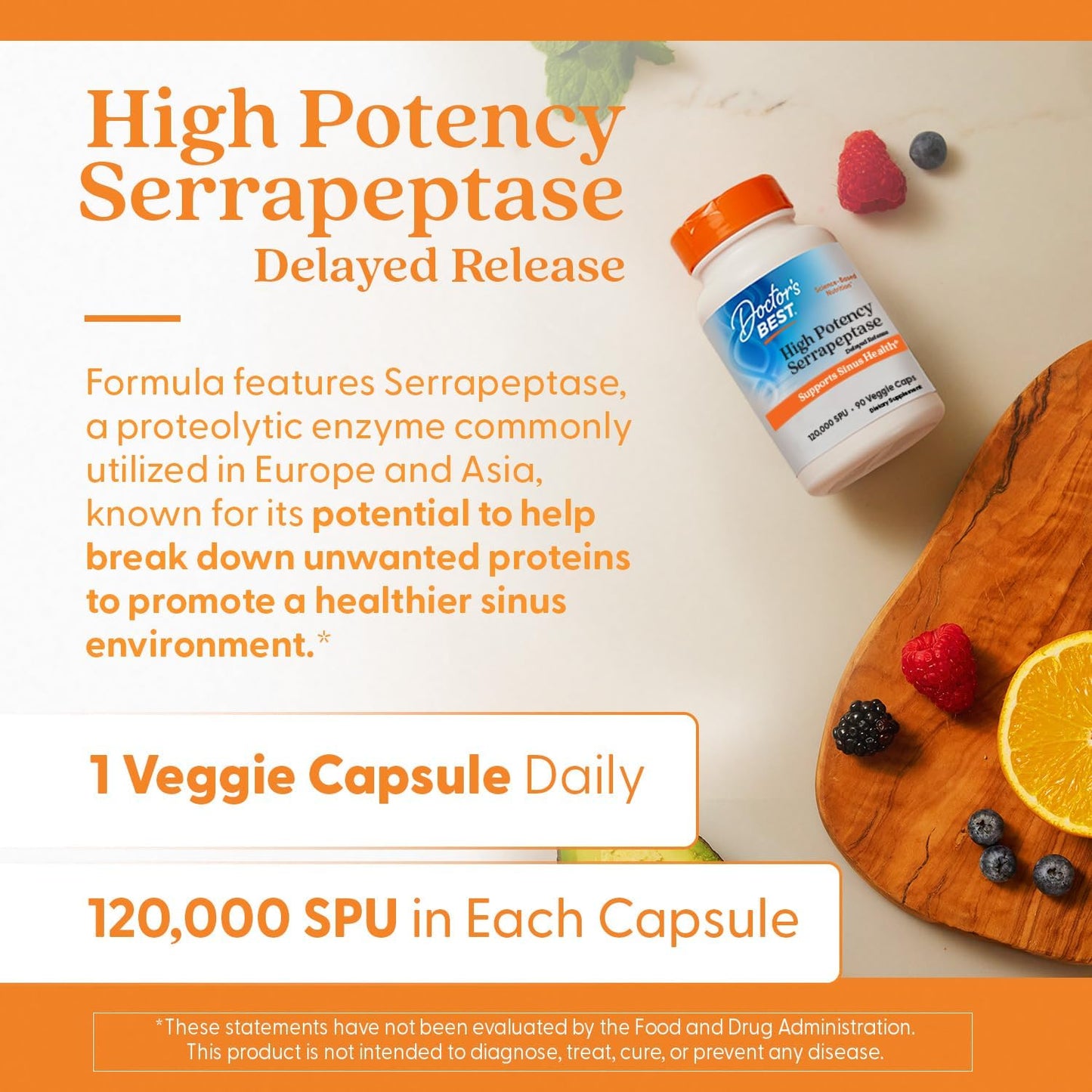 Doctor's Best High Potency Serrapeptase, 120,000 SPU, 90 Veggie Caps